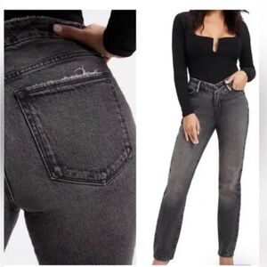 Good American Black Straight Leg Jeans High-Waisted